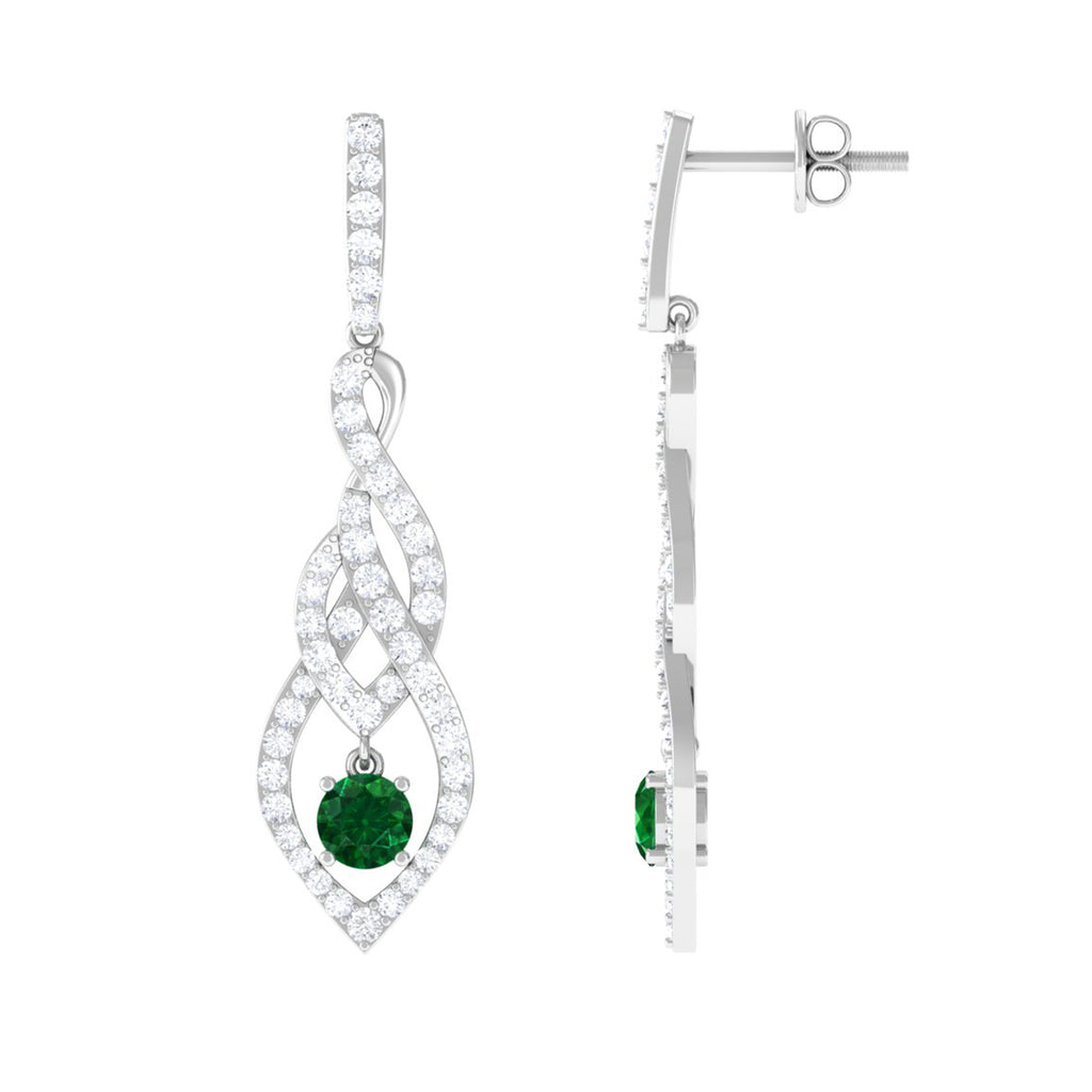 Lab Grown Emerald Dangle Earrings with Accent Lab Created Emerald - ( AAAA ) - Quality - Vibrant Grown Labs
