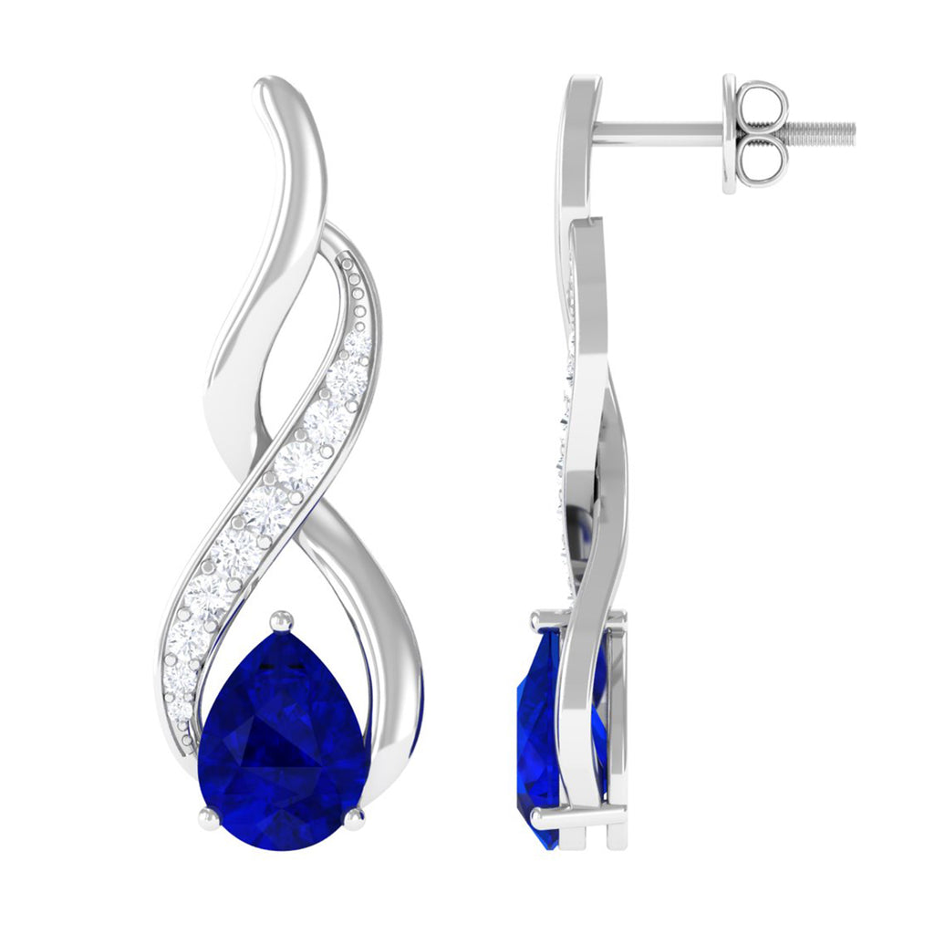 Minimal Infinity Drop Earrings with Lab Grown Blue Sapphire Lab Created Blue Sapphire - ( AAAA ) - Quality - Vibrant Grown Labs