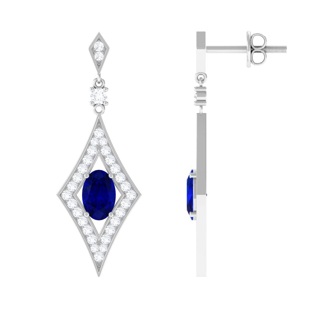 Art Deco Dangle Earrings with Lab Grown Blue Sapphire - Vibrant Grown Labs