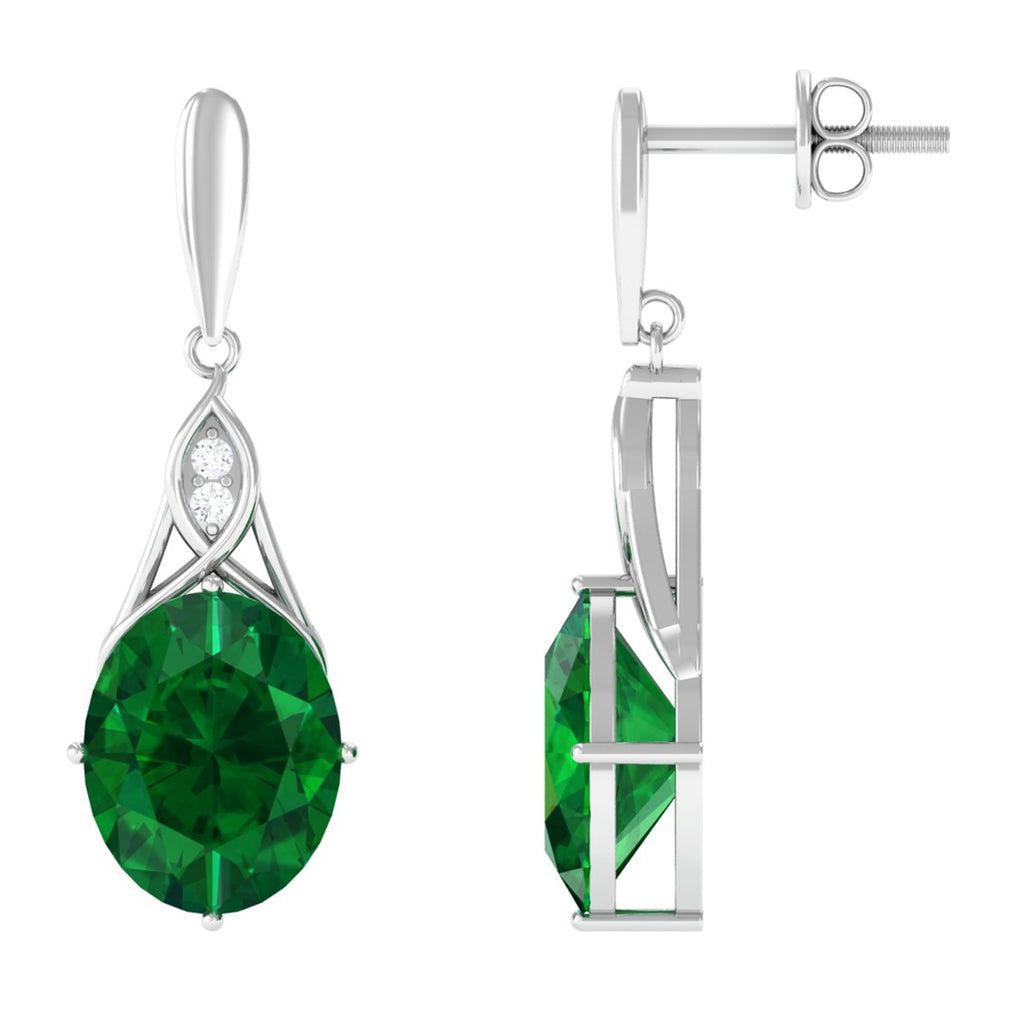 Created Emerald Statement Dangle Earrings with Accent Lab Created Emerald - ( AAAA ) - Quality - Vibrant Grown Labs