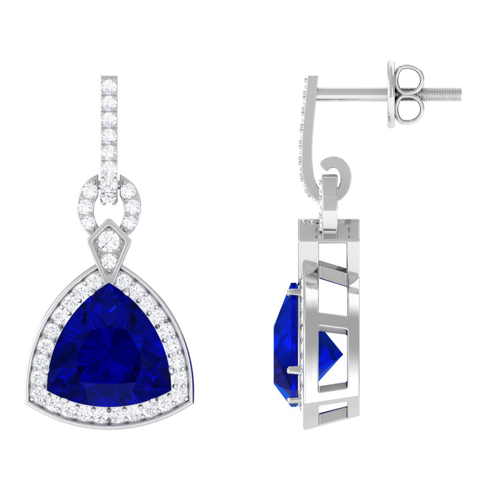 Art Deco Lab Created Blue Sapphire Drop Earrings with Diamond Lab Created Blue Sapphire - ( AAAA ) - Quality - Vibrant Grown Labs