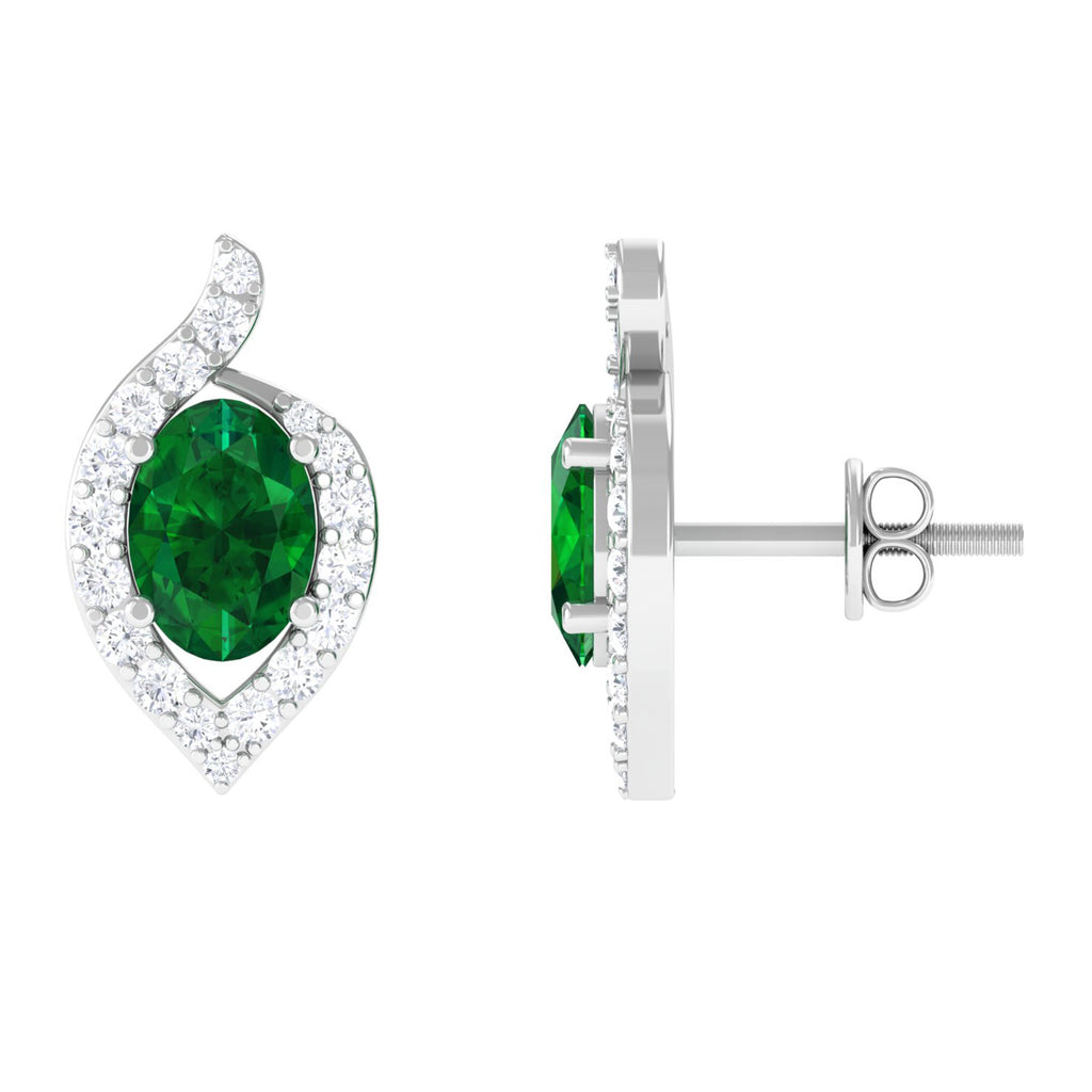 Minimal Lab Created Emerald Stud Earrings for Women Lab Created Emerald - ( AAAA ) - Quality - Vibrant Grown Labs