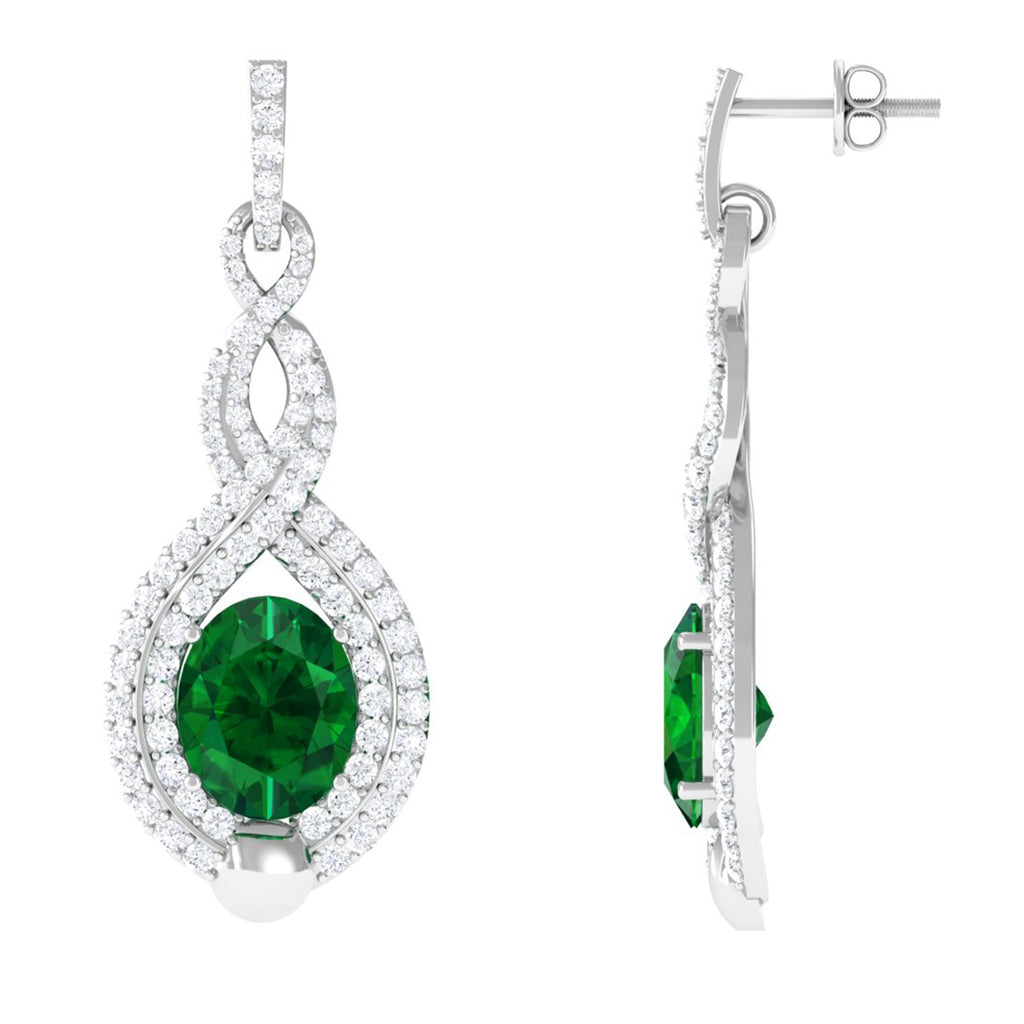 Oval Lab Created Emerald Infinity Drop Earrings with Diamond Accent Lab Created Emerald - ( AAAA ) - Quality - Vibrant Grown Labs