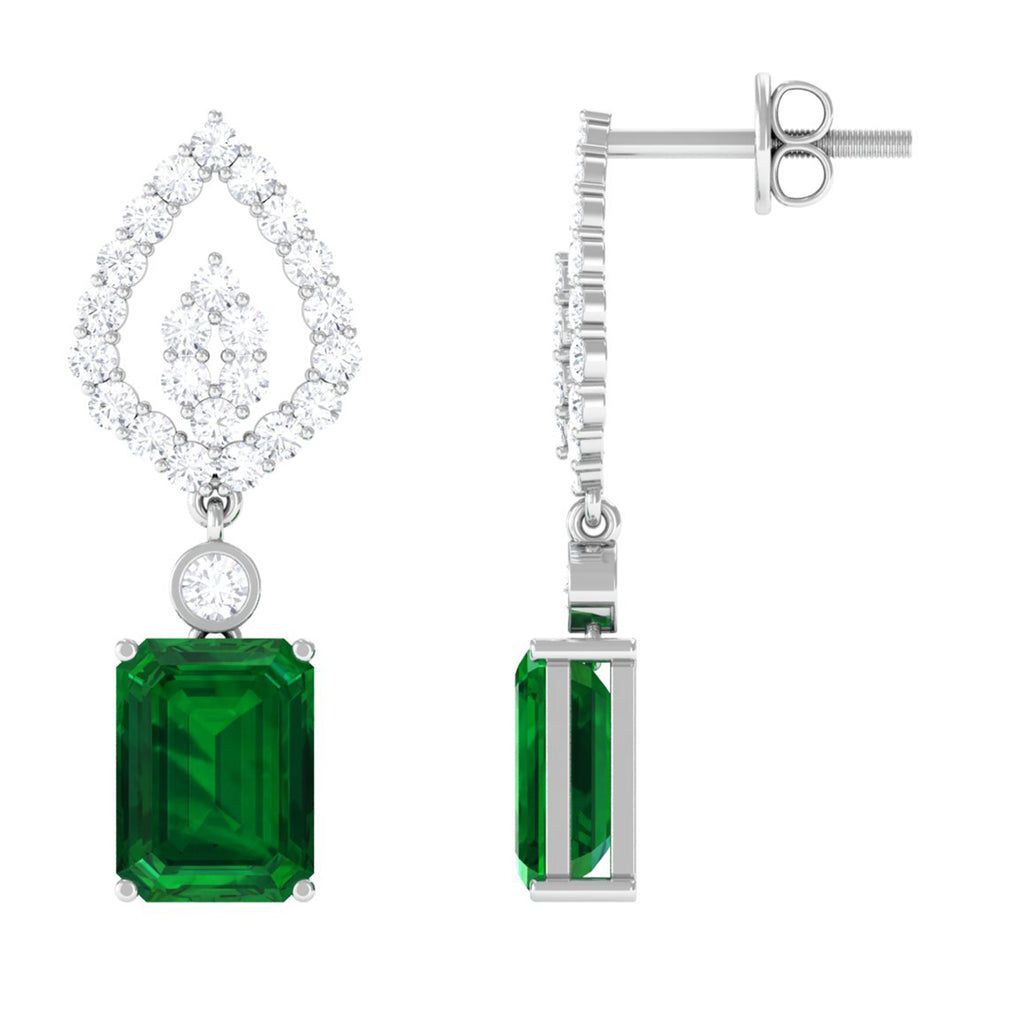 Art Deco Lab Created Emerald Drop Earrings for Women Lab Created Emerald - ( AAAA ) - Quality - Vibrant Grown Labs