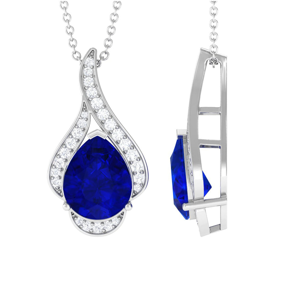 Classic Lab Created Blue Sapphire Pendant Necklace for Women Lab Created Blue Sapphire - ( AAAA ) - Quality - Vibrant Grown Labs