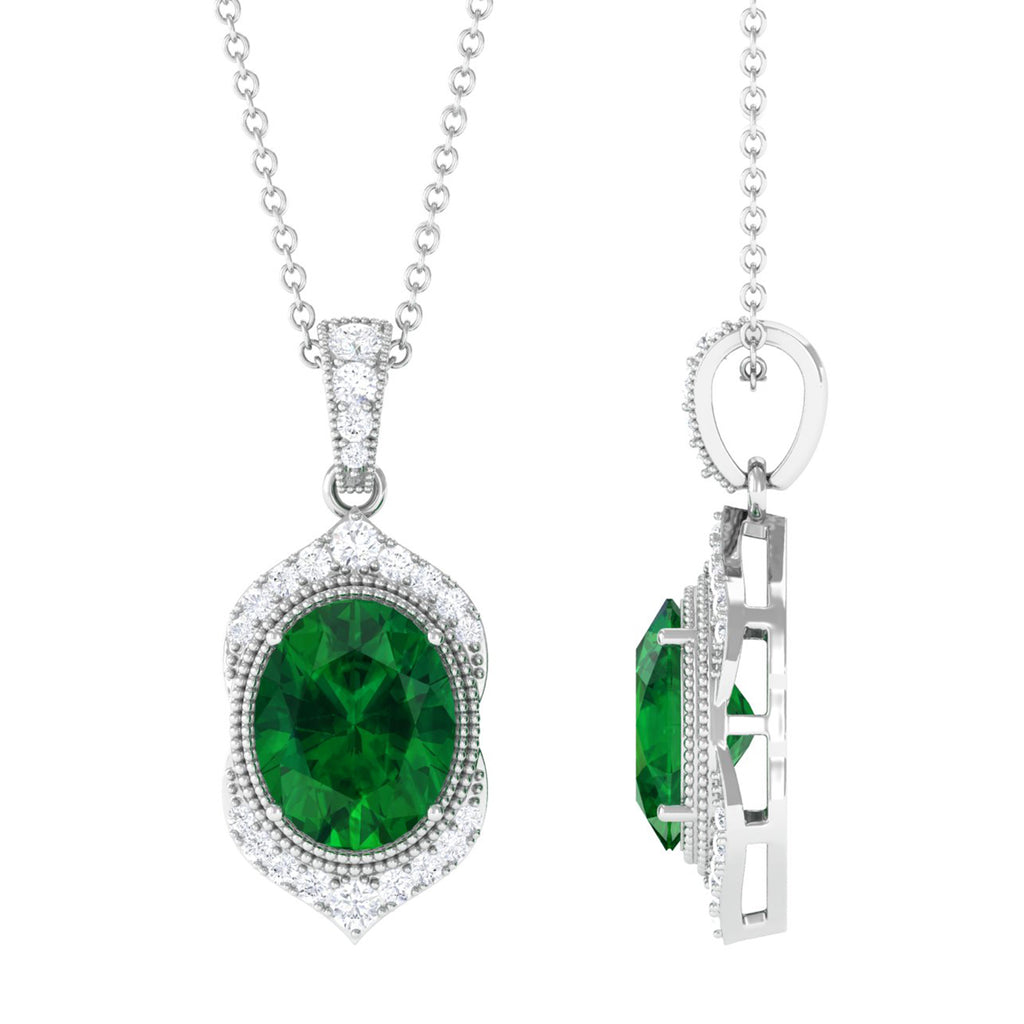 Lab Created Emerald Art Deco Pendant Necklace for Women Lab Created Emerald - ( AAAA ) - Quality - Vibrant Grown Labs