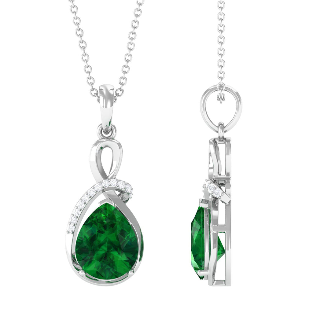 Minimal Lab Created Emerald Teardrop Pendant Necklace for Women Lab Created Emerald - ( AAAA ) - Quality - Vibrant Grown Labs