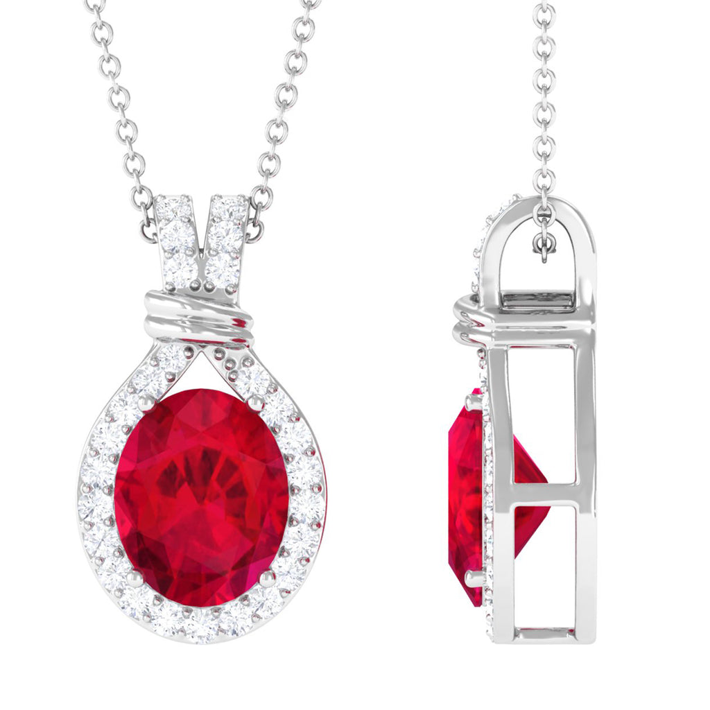 Created Ruby Classic Drop Pendant Necklace for Women Lab Created Ruby - ( AAAA ) - Quality - Vibrant Grown Labs