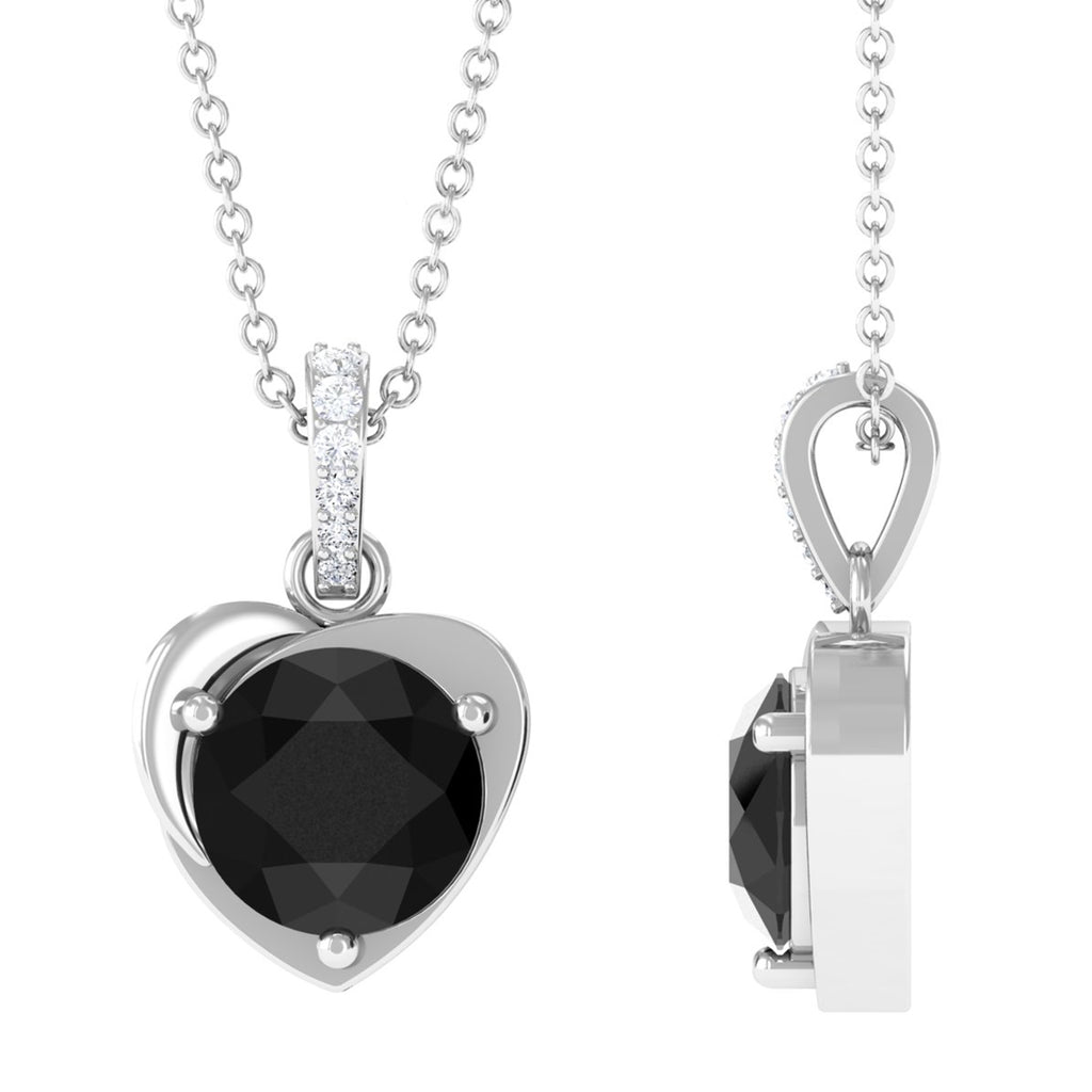 Heart Shape Pendant Necklace with Lab Grown Black Diamond Lab Created Black Diamond - ( AAAA ) - Quality - Vibrant Grown Labs