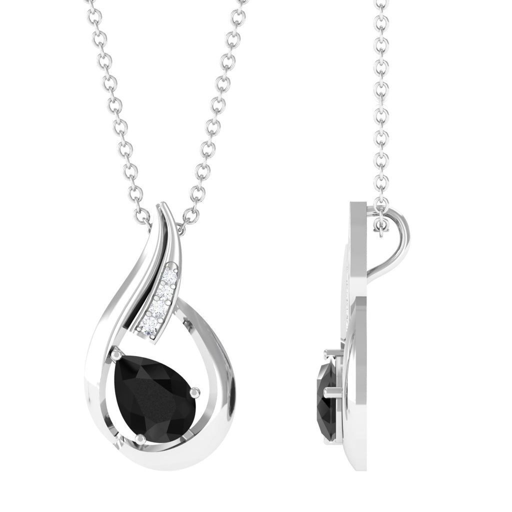 Minimal Pear Shape Lab Grown Black Diamond Pendant Necklace Lab Created Black Diamond - ( AAAA ) - Quality - Vibrant Grown Labs