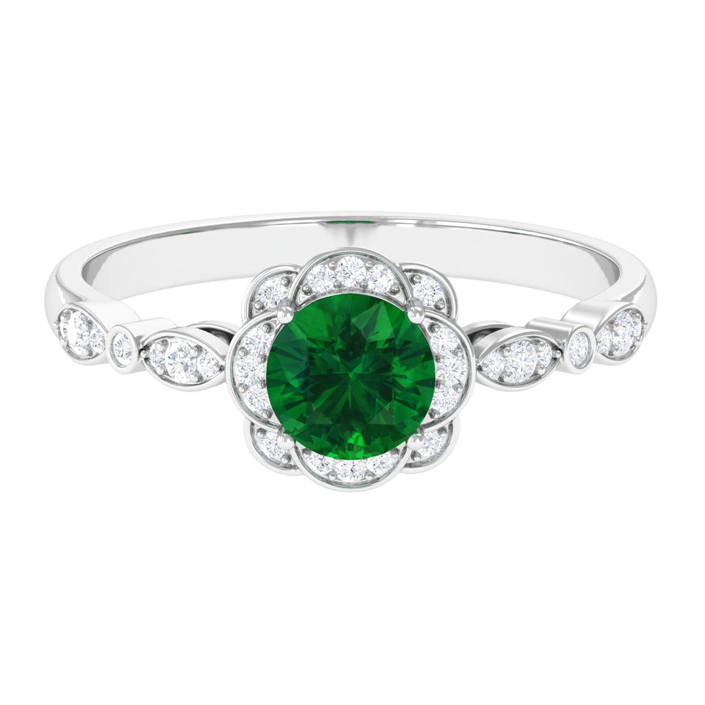 Lab Created Emerald Nature Inspired Engagement Ring Lab Created Emerald - ( AAAA ) - Quality - Vibrant Grown Labs