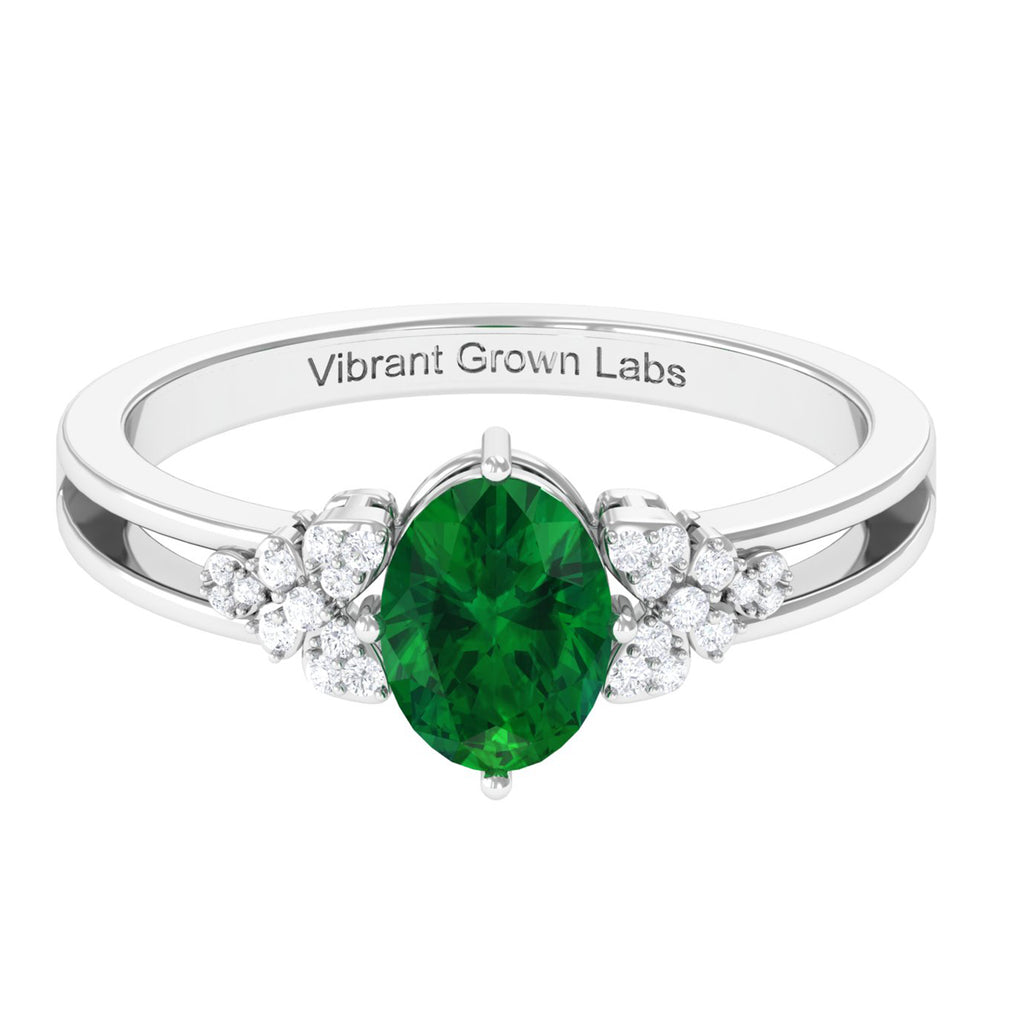 Designer Lab Grown Emerald Engagement Ring for Women Lab Created Emerald - ( AAAA ) - Quality - Vibrant Grown Labs
