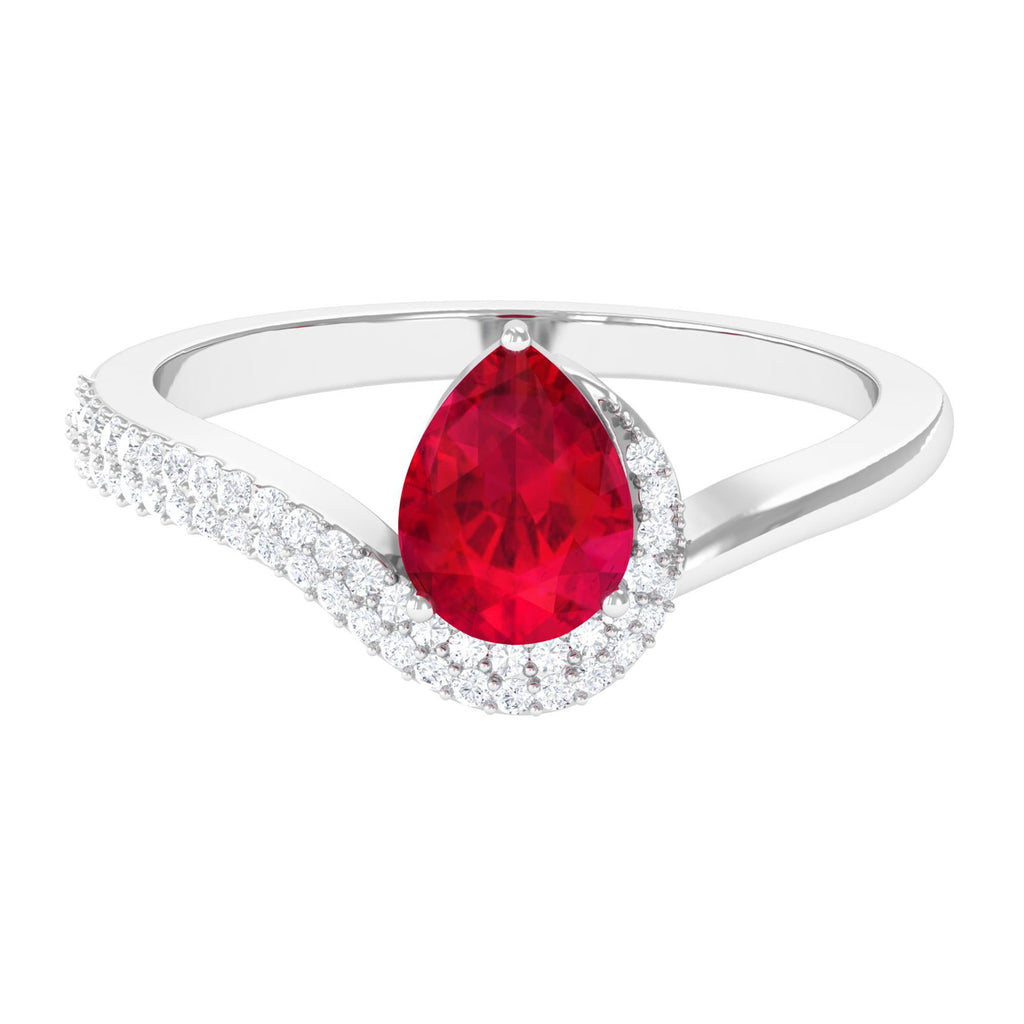 Designer Lab Cultured Ruby Ring for Engagement Lab Created Ruby - ( AAAA ) - Quality - Vibrant Grown Labs