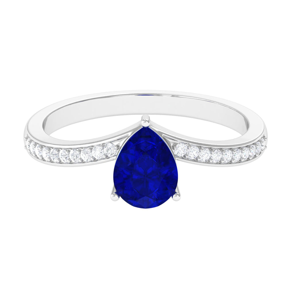 Lab Created Blue Sapphire Teardrop Solitaire Engagement Ring Lab Created Blue Sapphire - ( AAAA ) - Quality - Vibrant Grown Labs