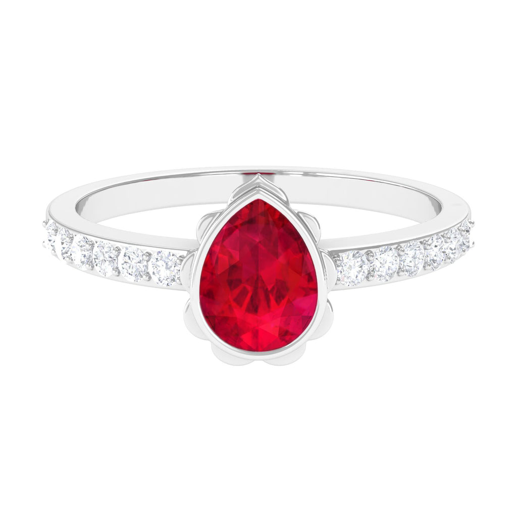Statement Lab Created Ruby Solitaire Teardrop Ring Lab Created Ruby - ( AAAA ) - Quality - Vibrant Grown Labs