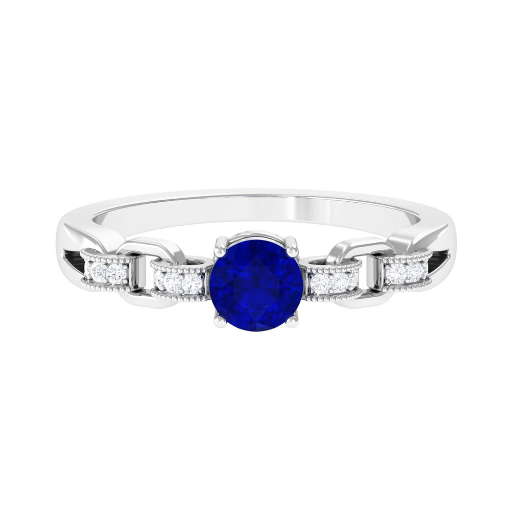Lab Grown Blue Sapphire Minimal Promise Ring with Accent Lab Created Blue Sapphire - ( AAAA ) - Quality - Vibrant Grown Labs