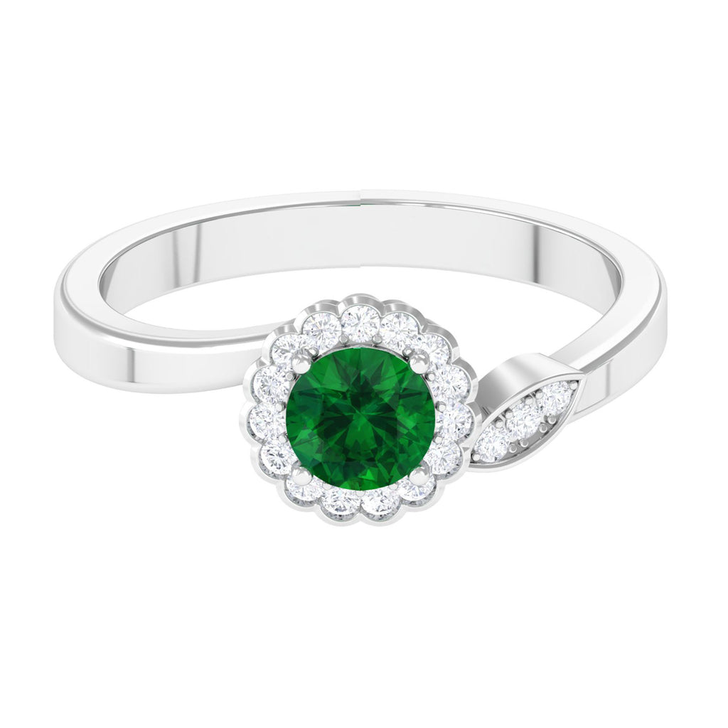 Nature Inspired Created Emerald Promise Ring with Halo Lab Created Emerald - ( AAAA ) - Quality - Vibrant Grown Labs