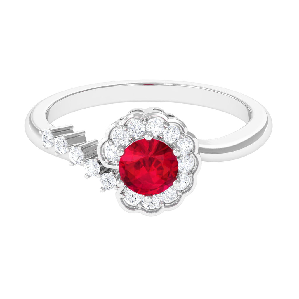 Lab Grown Ruby Minimal Promise Ring with Halo Lab Created Ruby - ( AAAA ) - Quality - Vibrant Grown Labs