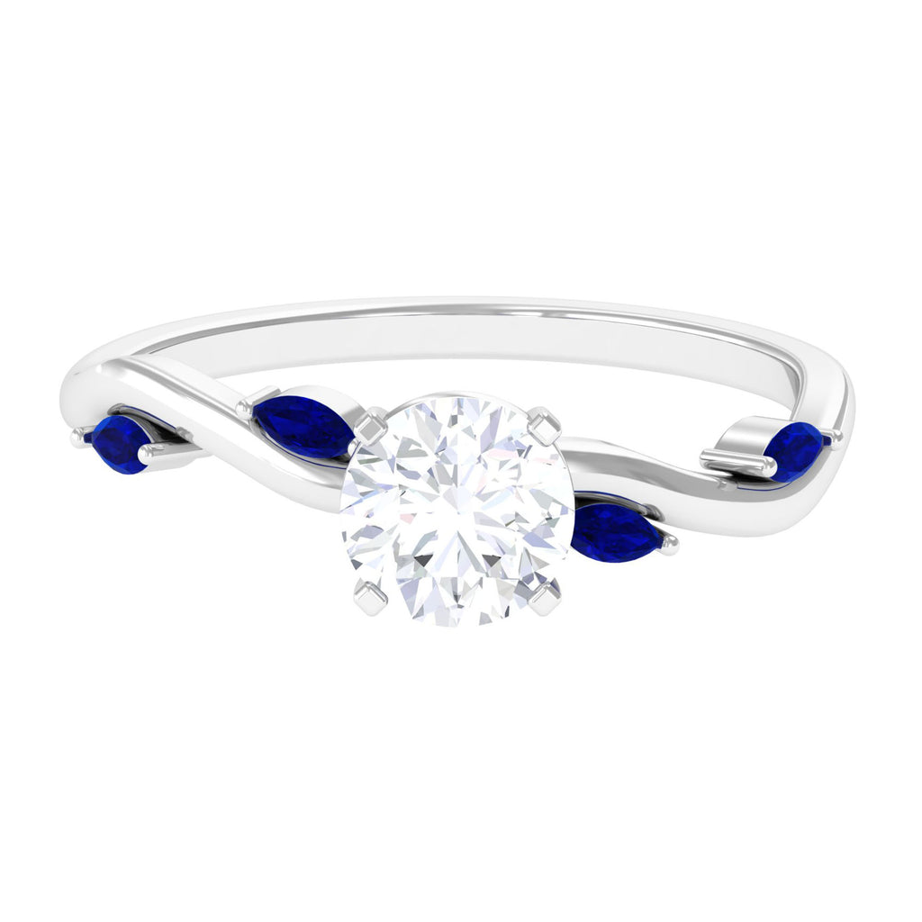 Nature Inspired Lab Grown Diamond Promise Ring with Sapphire Lab Grown Diamond - ( EF-VS ) - Color and Clarity - Vibrant Grown Labs