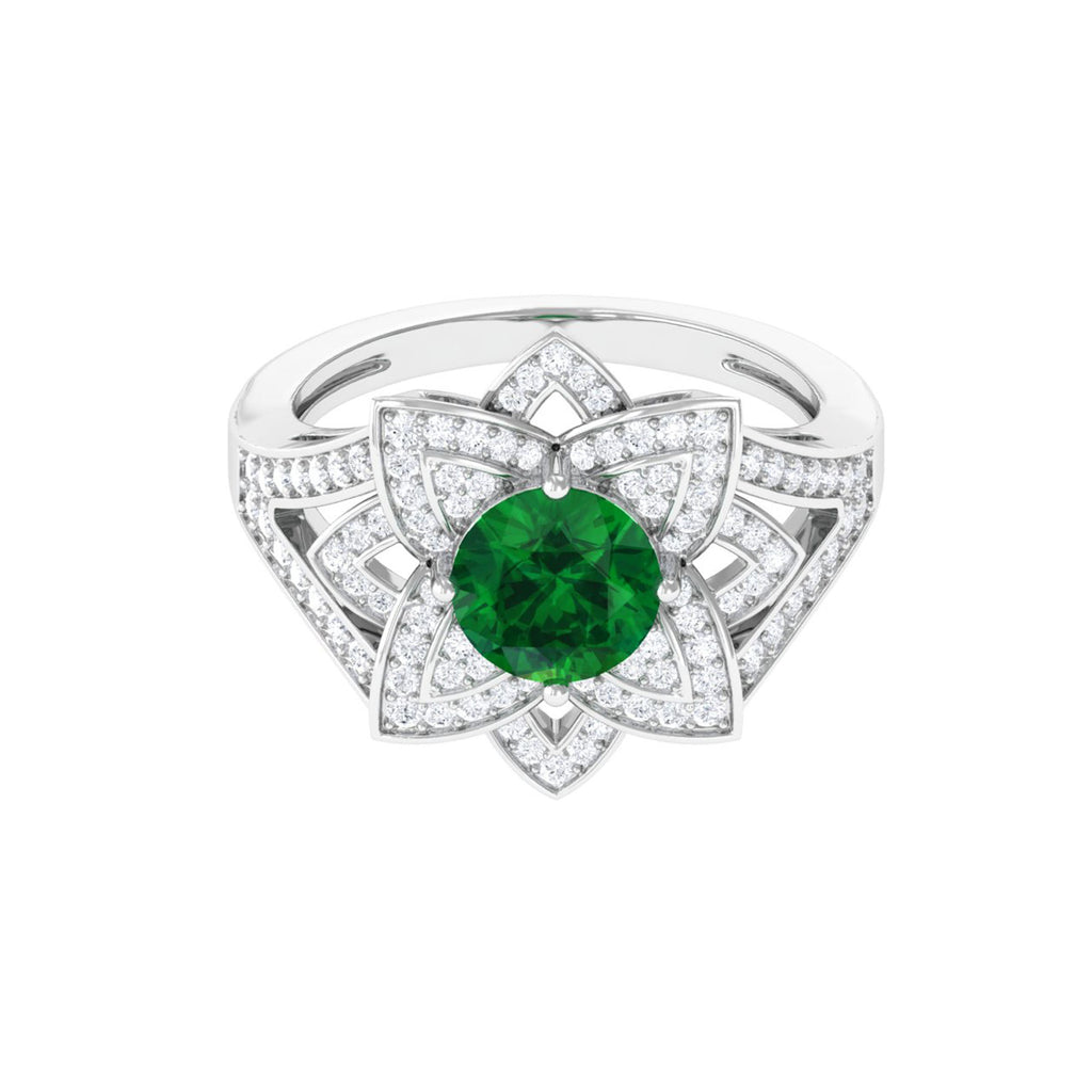 Nature Inspired Lab Grown Emerald Statement Engagement Ring Lab Created Emerald - ( AAAA ) - Quality - Vibrant Grown Labs