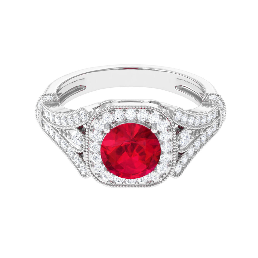 Classic Lab Grown Ruby Engagement Ring Lab Created Ruby - ( AAAA ) - Quality - Vibrant Grown Labs