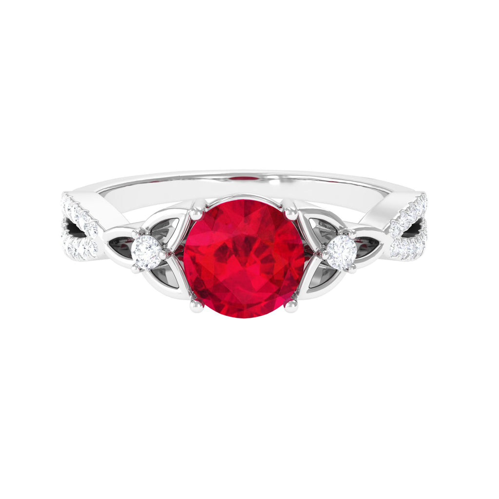 Round Lab Grown Ruby Solitaire Engagement Ring Lab Created Ruby - ( AAAA ) - Quality - Vibrant Grown Labs