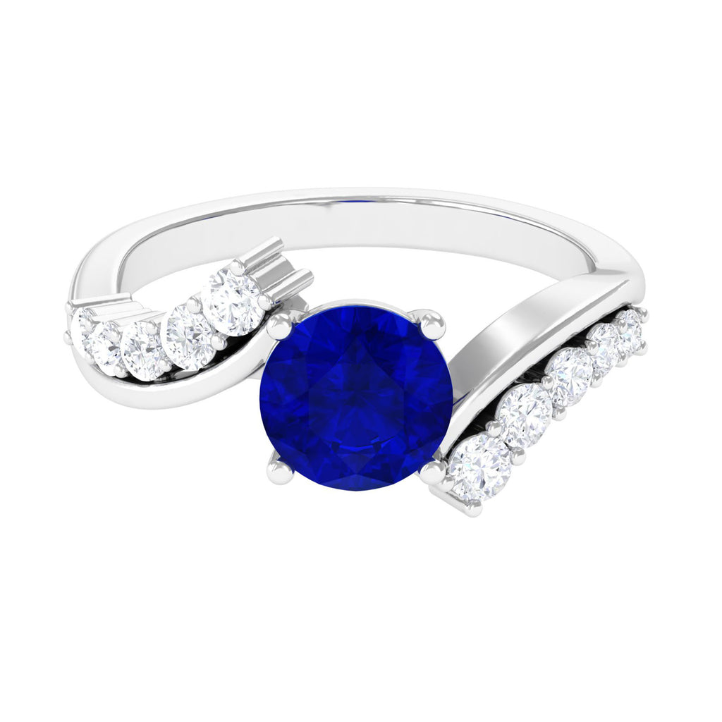Designer Lab Grown Blue Sapphire Engagement Ring Lab Created Blue Sapphire - ( AAAA ) - Quality - Vibrant Grown Labs