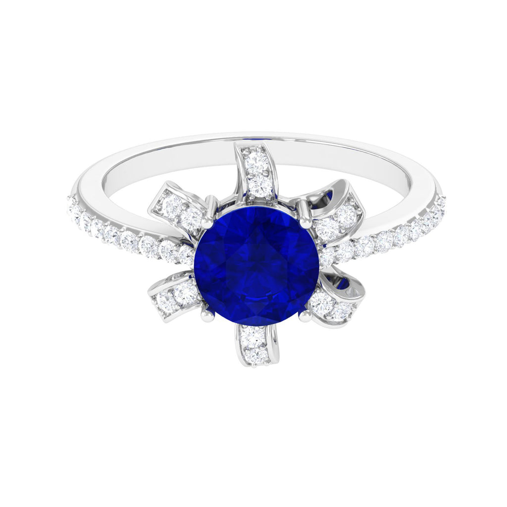 Nature Inspired Lab Grown Blue Sapphire Engagement Ring Lab Created Blue Sapphire - ( AAAA ) - Quality - Vibrant Grown Labs