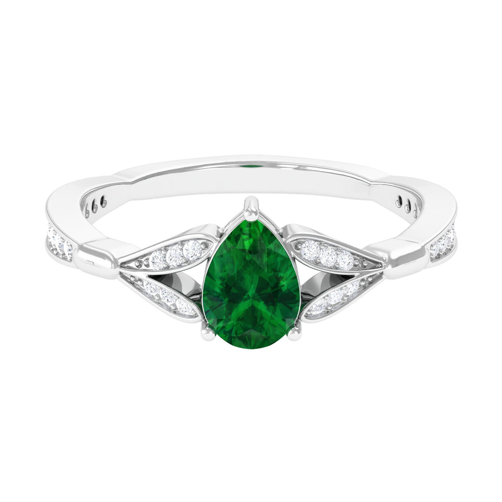 Pear Shape Lab Grown Emerald Solitaire Engagement Ring Lab Created Emerald - ( AAAA ) - Quality - Vibrant Grown Labs
