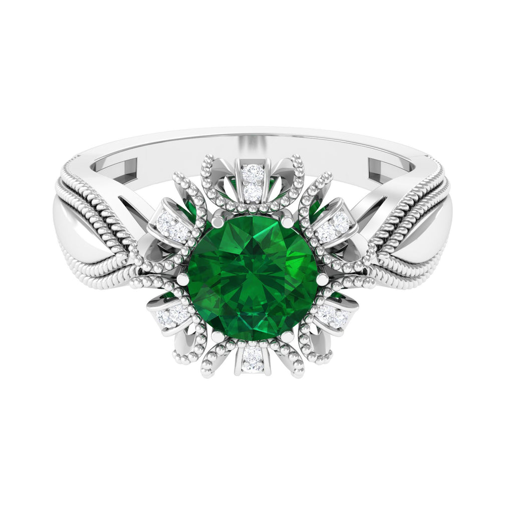 Lab Grown Emerald Statement Engagement Ring Lab Created Emerald - ( AAAA ) - Quality - Vibrant Grown Labs