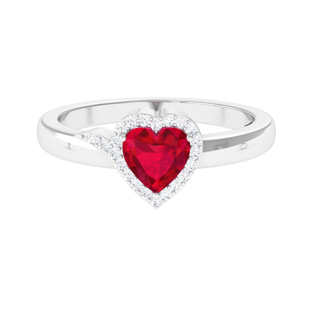 Classic Lab Grown Ruby Heart Engagement Ring Lab Created Ruby - ( AAAA ) - Quality - Vibrant Grown Labs