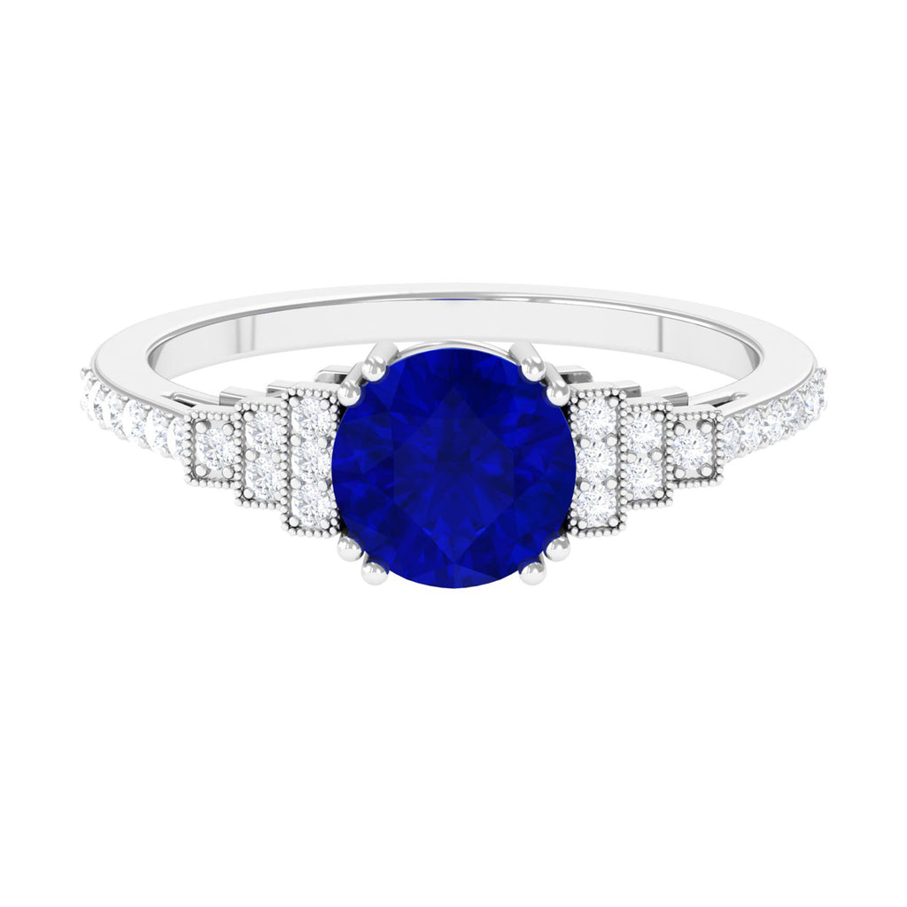 Solitaire Lab Created Blue Sapphire Engagement Ring Lab Created Blue Sapphire - ( AAAA ) - Quality - Vibrant Grown Labs