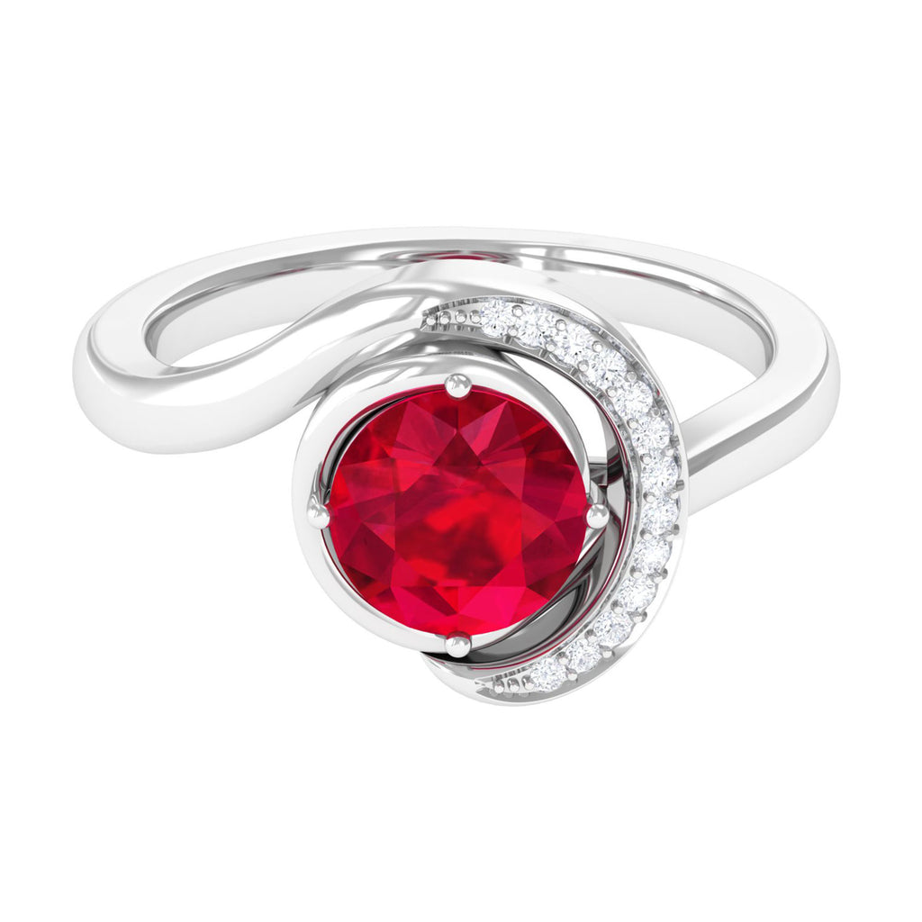 Classic Lab Grown Ruby Engagement Ring with Accent Lab Created Ruby - ( AAAA ) - Quality - Vibrant Grown Labs