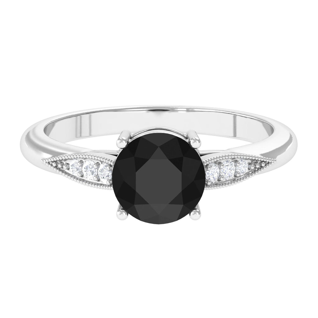 Solitaire Lab Grown Black Diamond Engagement Ring with Accent Lab Created Black Diamond - ( AAAA ) - Quality - Vibrant Grown Labs