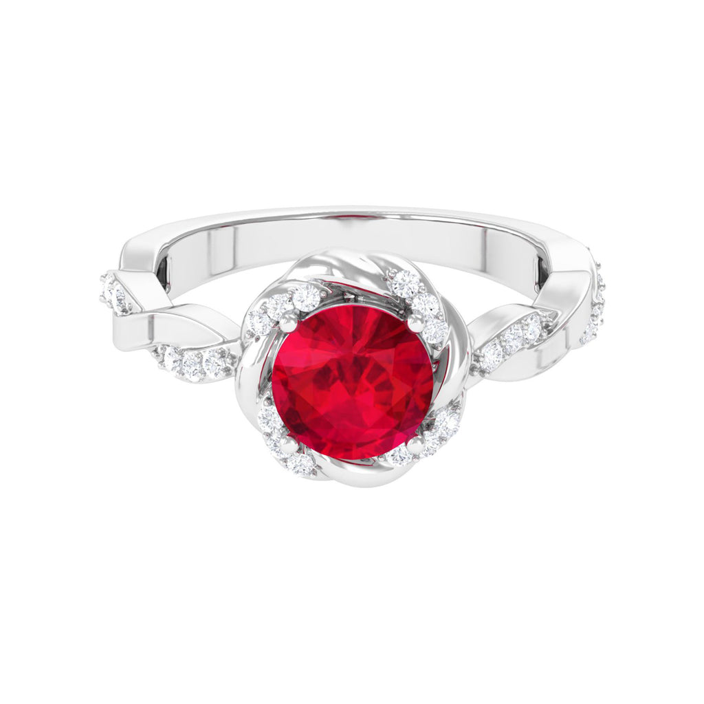 Minimal Lab Grown Ruby Engagement Ring with Accent Lab Created Ruby - ( AAAA ) - Quality - Vibrant Grown Labs
