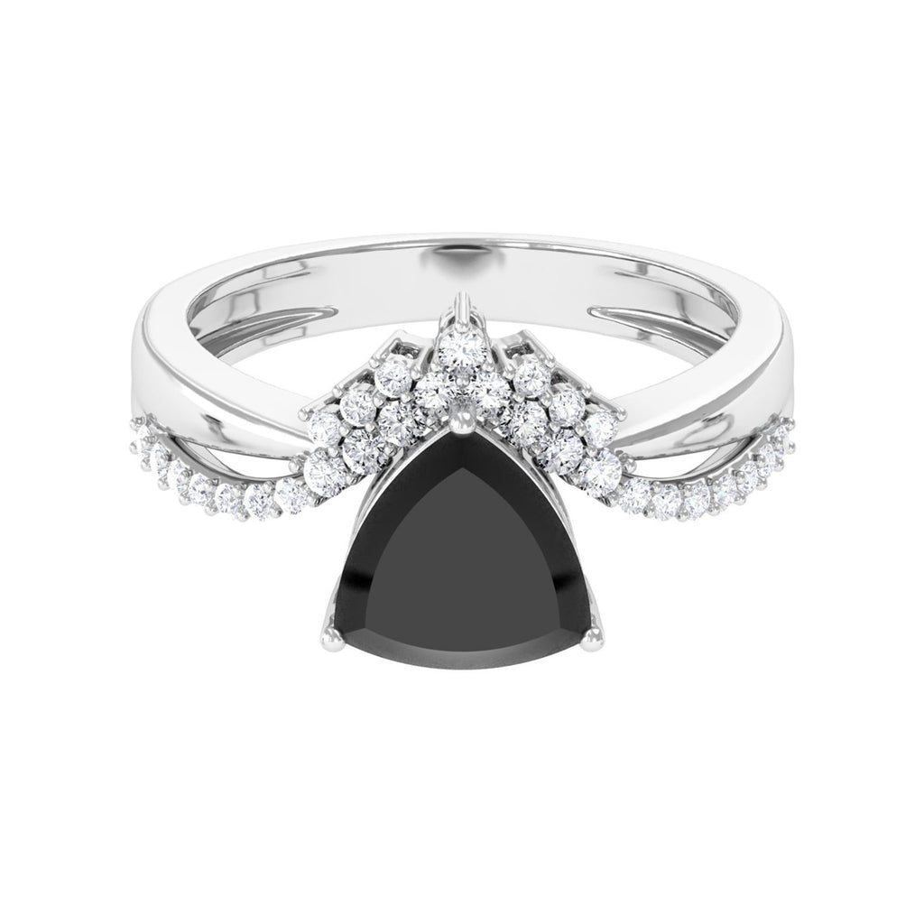 Trilliant Cut Created Black Diamond Solitaire Engagement Ring Lab Created Black Diamond - ( AAAA ) - Quality - Vibrant Grown Labs