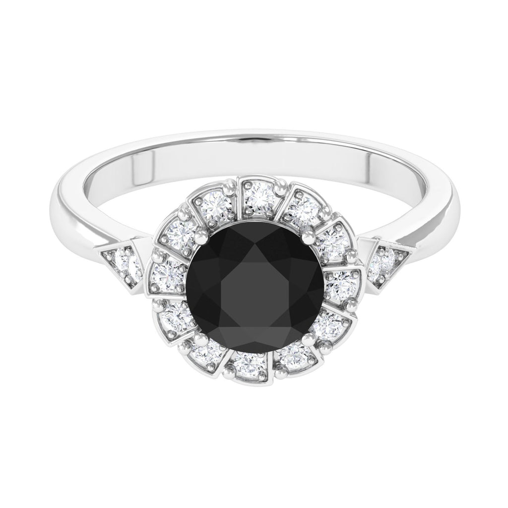 Lab Created Black Diamond Engagement Ring with Accent Lab Created Black Diamond - ( AAAA ) - Quality - Vibrant Grown Labs