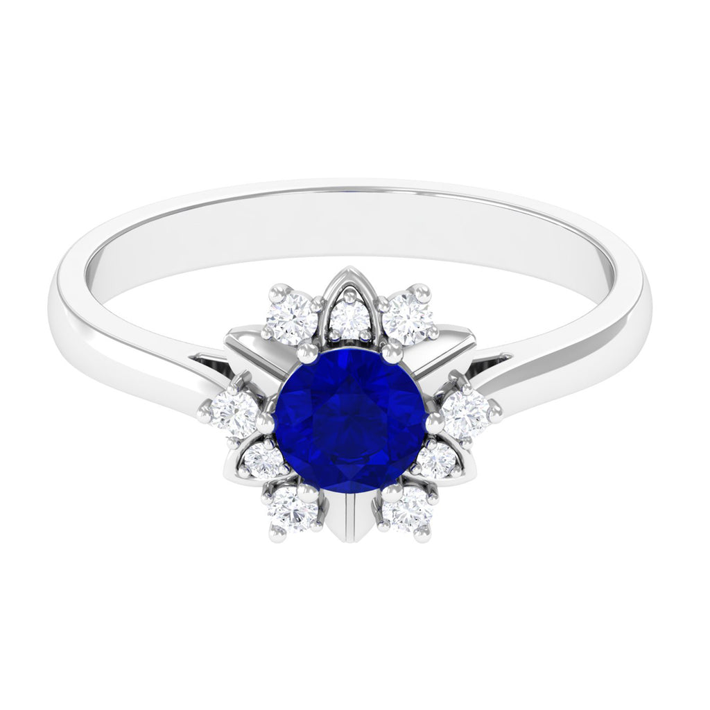 Nature Inspired Lab Grown Blue Sapphire Promise Ring Lab Created Blue Sapphire - ( AAAA ) - Quality - Vibrant Grown Labs
