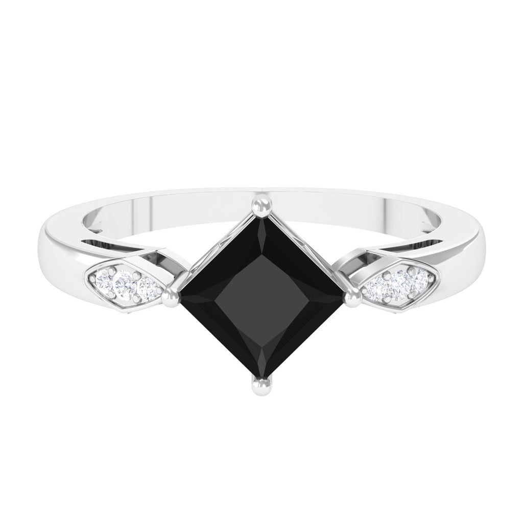 Princess Cut Lab Grown Black Diamond Solitaire Promise Ring Lab Created Black Diamond - ( AAAA ) - Quality - Vibrant Grown Labs