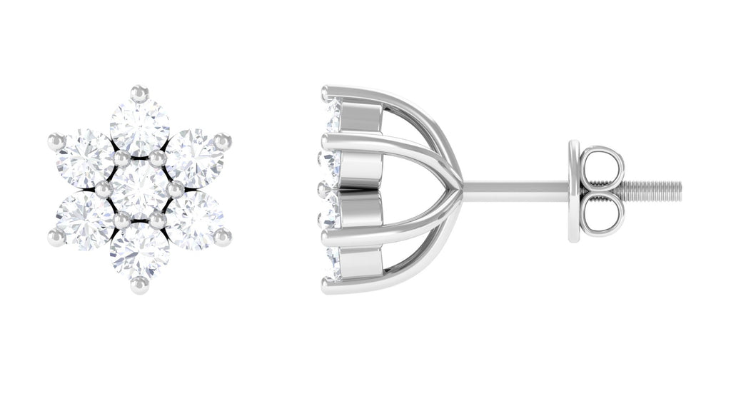 Lab Grown Diamond Floral Cluster Stud Earrings with Screw Back Lab Grown Diamond - ( EF-VS ) - Color and Clarity - Vibrant Grown Labs
