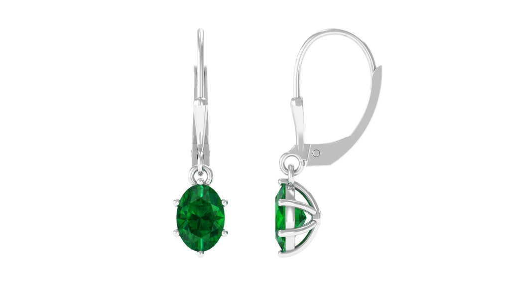 Lab Grown Emerald Solitaire Lever Back Earrings Lab Created Emerald - ( AAAA ) - Quality - Vibrant Grown Labs