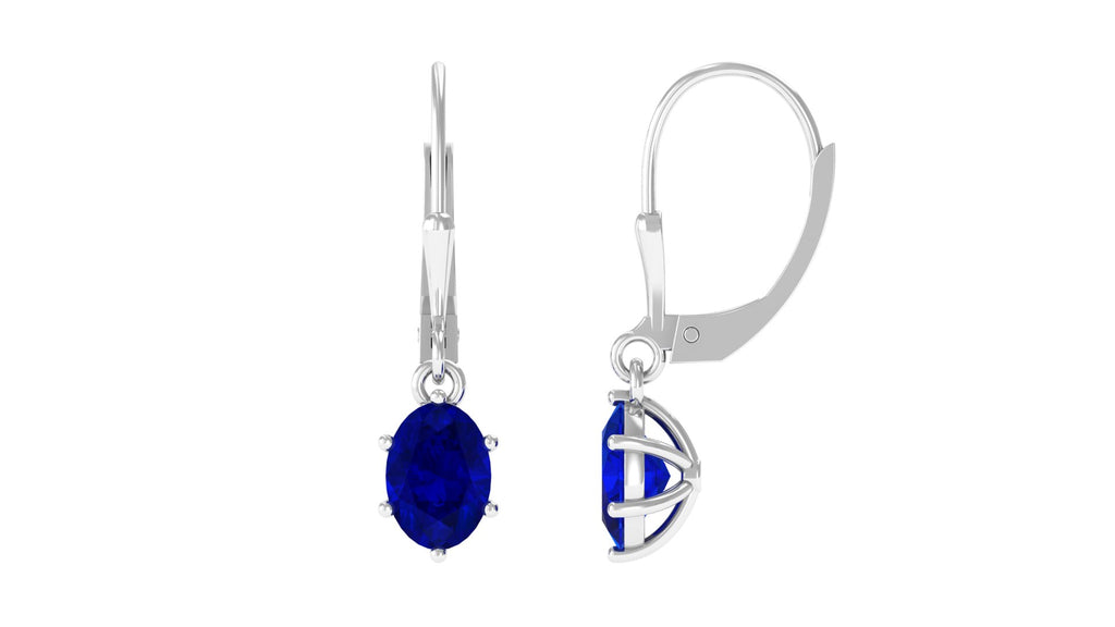 Lab Grown Blue Sapphire Solitaire Lever Back Earrings Lab Created Blue Sapphire - ( AAAA ) - Quality - Vibrant Grown Labs
