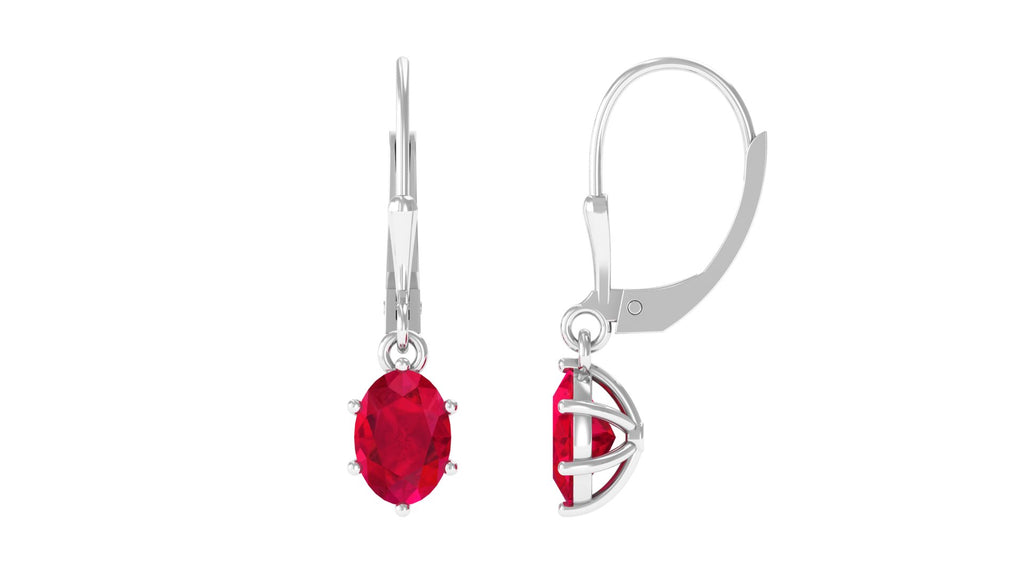 Oval Lab Grown Ruby Solitaire Drop Earrings Lab Created Ruby - ( AAAA ) - Quality - Vibrant Grown Labs