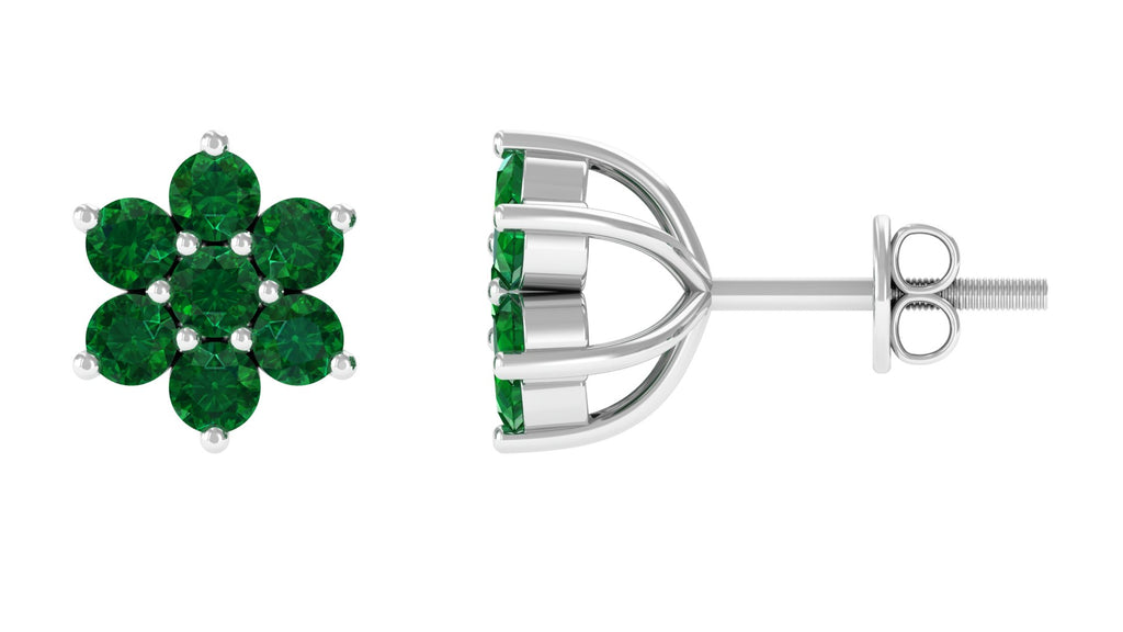 Lab Grown Emerald Cluster Stud Earrings Lab Created Emerald - ( AAAA ) - Quality - Vibrant Grown Labs