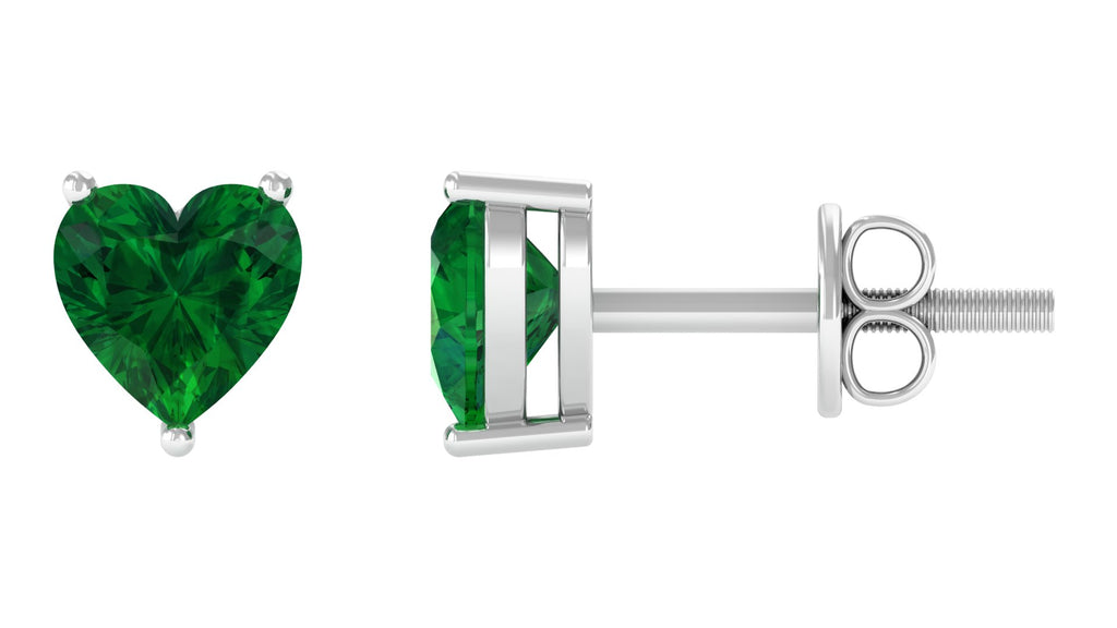 Lab Grown Emerald Heart Stud Earrings Lab Created Emerald - ( AAAA ) - Quality - Vibrant Grown Labs