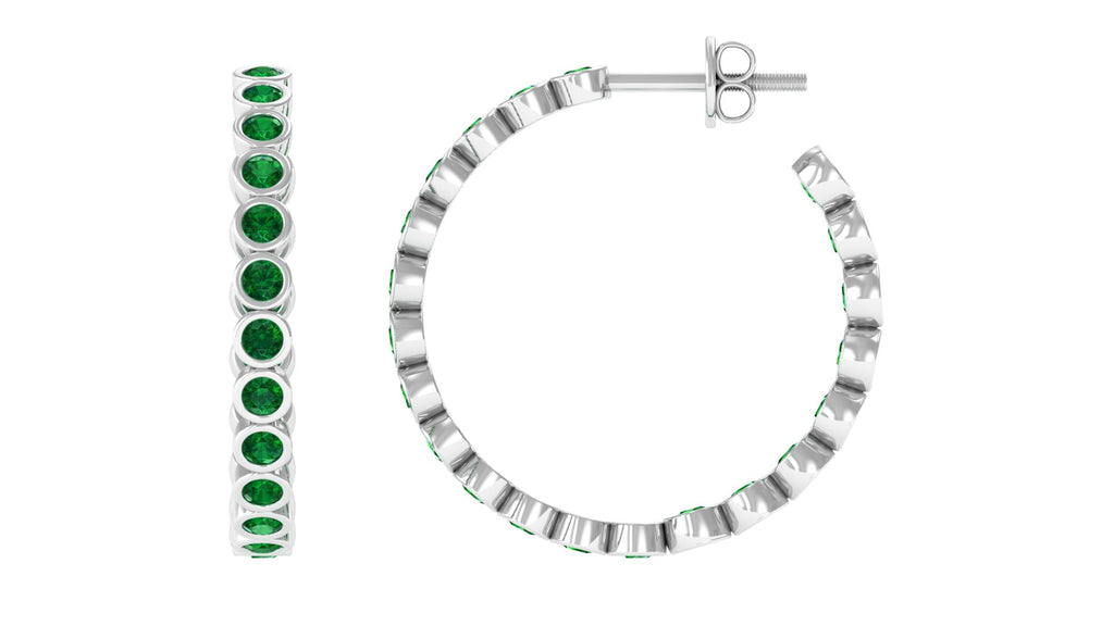 Minimal Hoop Earrings With Lab Grown Emerald Lab Created Emerald - ( AAAA ) - Quality - Vibrant Grown Labs