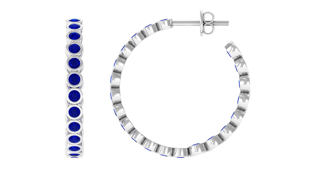 Lab Created Blue Sapphire Hoop Earrings With Screw Back Lab Created Blue Sapphire - ( AAAA ) - Quality - Vibrant Grown Labs