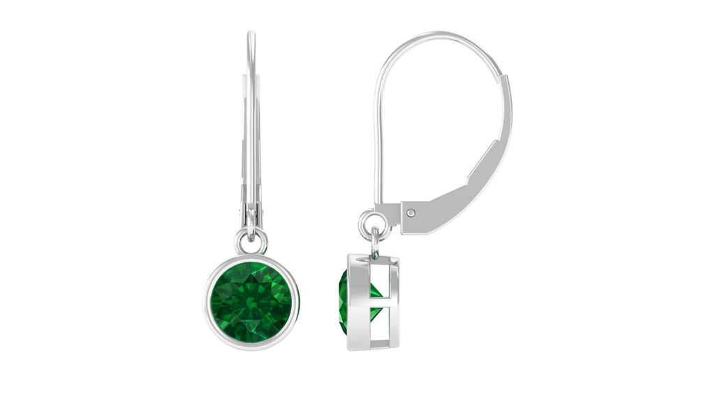 Lab Grown Emerald Solitaire Drop Earrings Lab Created Emerald - ( AAAA ) - Quality - Vibrant Grown Labs