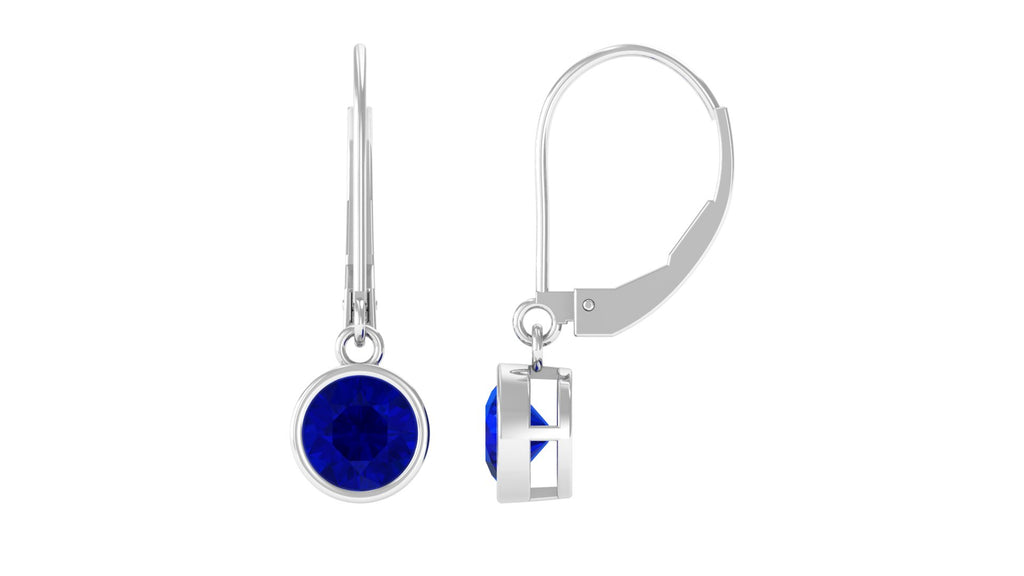 Lab Created Blue Sapphire Drop Earrings with Lever Back Closure Lab Created Blue Sapphire - ( AAAA ) - Quality - Vibrant Grown Labs