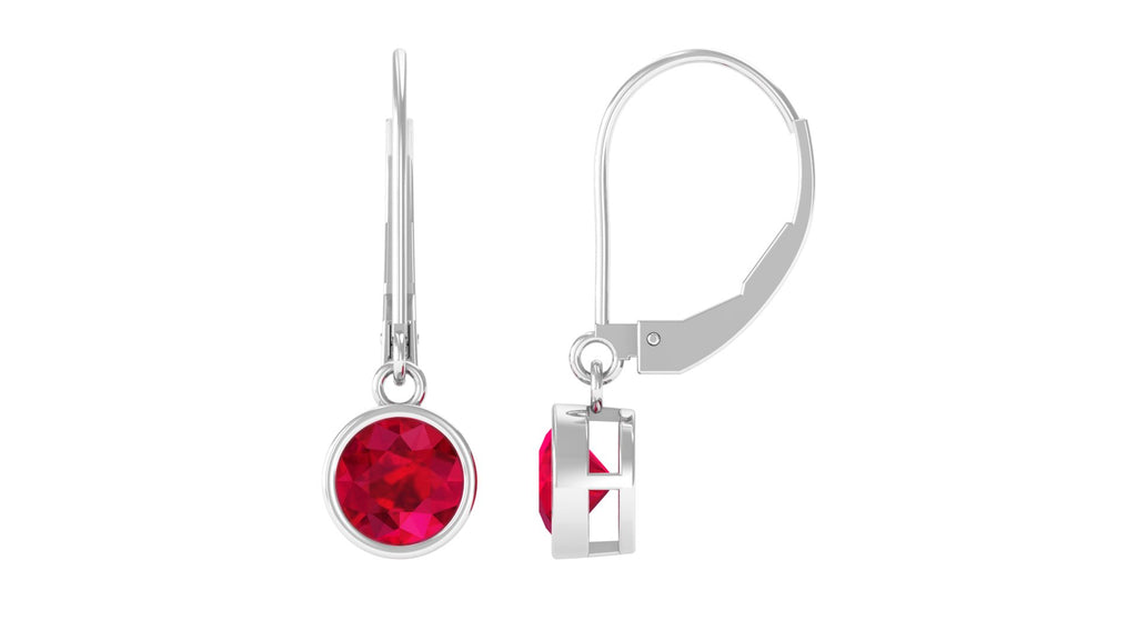 Round Lab Grown Ruby Solitaire Drop Earrings Lab Created Ruby - ( AAAA ) - Quality - Vibrant Grown Labs